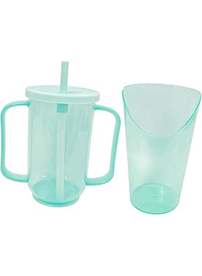 2Pcs Anti Spill Feeding Cup with Handle and Straw for Elderly Disabled Patients - Image 1