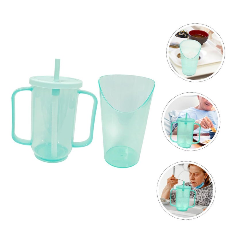 2Pcs Anti Spill Feeding Cup with Handle and Straw for Elderly Disabled Patients - Image 4