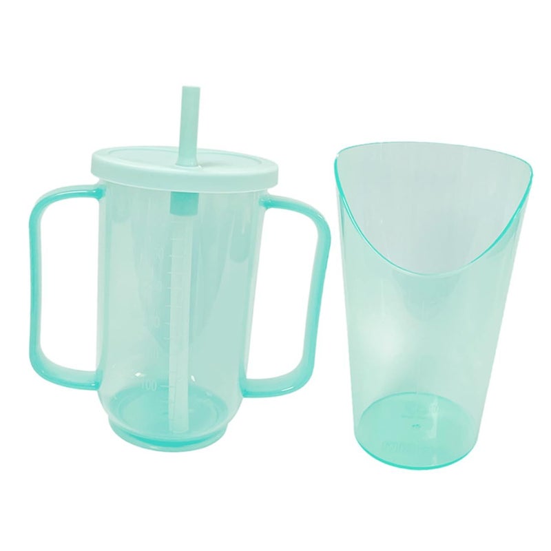 2Pcs Anti Spill Feeding Cup with Handle and Straw for Elderly Disabled Patients - Image 2