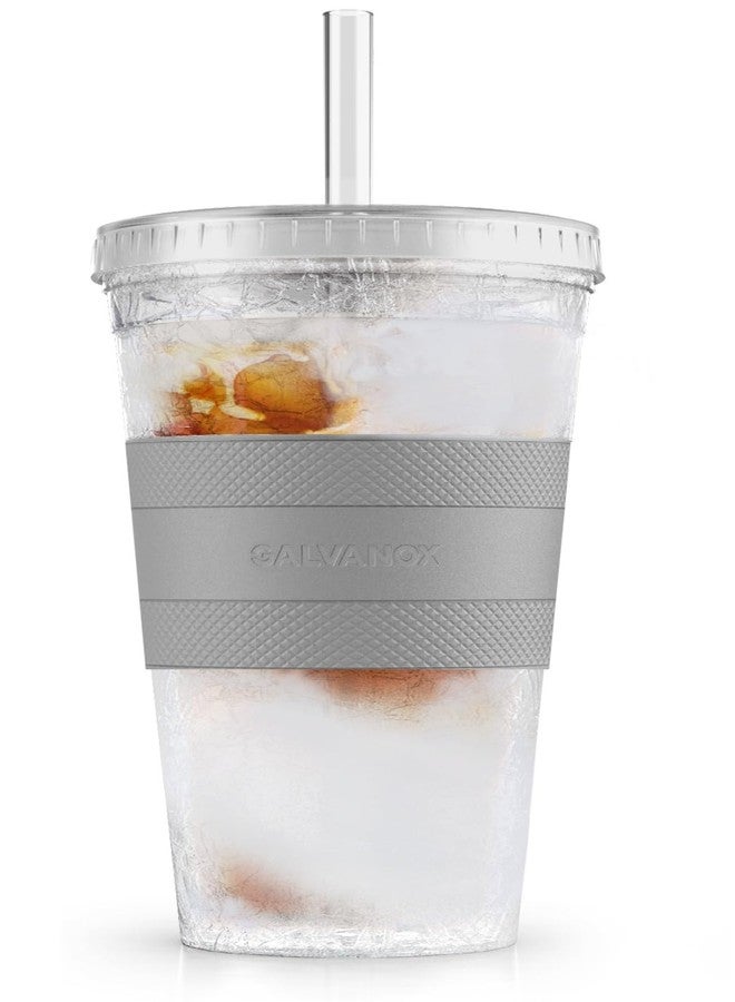 GALVANOX Freezable Iced Coffee Cup with Lid and Straw - Reusable Insulated Ice Tumbler with Grip Sleeve (16oz) - Image 1