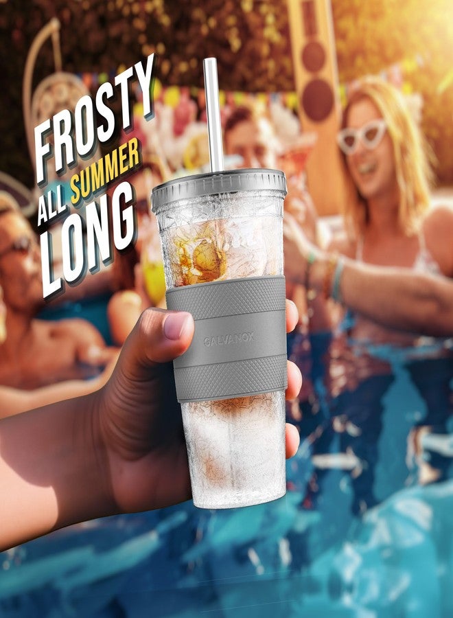 GALVANOX Freezable Iced Coffee Cup with Lid and Straw - Reusable Insulated Ice Tumbler with Grip Sleeve (16oz) - Image 4