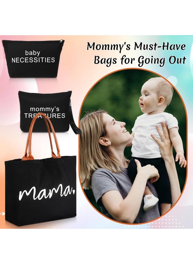 Sanwuta 3 Pcs Mommy Bag for Hospital Diaper Bag Tote Mom Hospital Bag for Labor and Delivery Black Canvas Tote Bag Pouch Mom Diaper Bag for Mother's Day Gift - Image 3
