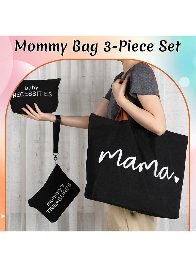 Sanwuta 3 Pcs Mommy Bag for Hospital Diaper Bag Tote Mom Hospital Bag for Labor and Delivery Black Canvas Tote Bag Pouch Mom Diaper Bag for Mother's Day Gift - Image 4