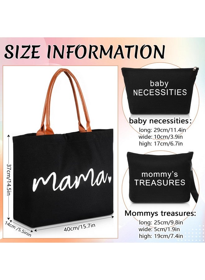 Sanwuta 3 Pcs Mommy Bag for Hospital Diaper Bag Tote Mom Hospital Bag for Labor and Delivery Black Canvas Tote Bag Pouch Mom Diaper Bag for Mother's Day Gift - Image 1