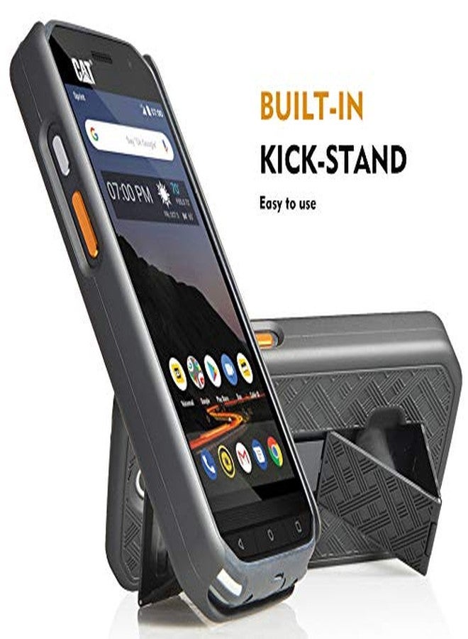 نيكيد سيل فون جراب بمشبك لهاتف CAT S48c، غطاء Nakedcellphone [أسود بنقشة مداس] مع مسند وحامل حزام [دوار/بسقاطة] مدمج لهاتف Caterpillar CAT S48c (Verizon، Sprint، مفتوح الشبكة) - Image 3