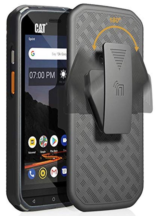 نيكيد سيل فون جراب بمشبك لهاتف CAT S48c، غطاء Nakedcellphone [أسود بنقشة مداس] مع مسند وحامل حزام [دوار/بسقاطة] مدمج لهاتف Caterpillar CAT S48c (Verizon، Sprint، مفتوح الشبكة) - Image 1