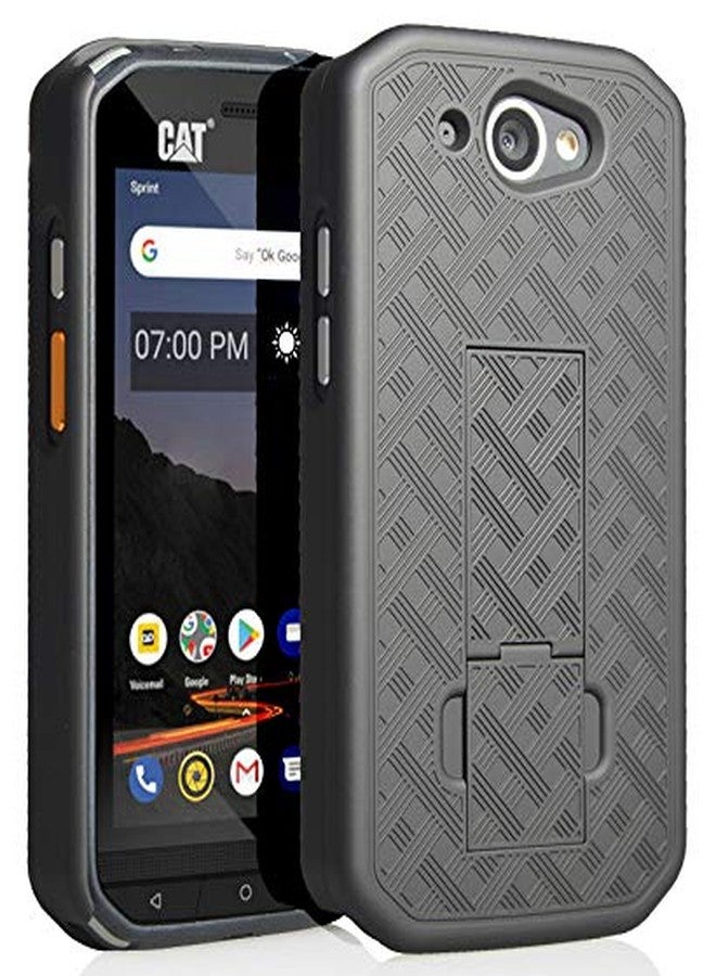 نيكيد سيل فون جراب بمشبك لهاتف CAT S48c، غطاء Nakedcellphone [أسود بنقشة مداس] مع مسند وحامل حزام [دوار/بسقاطة] مدمج لهاتف Caterpillar CAT S48c (Verizon، Sprint، مفتوح الشبكة) - Image 5