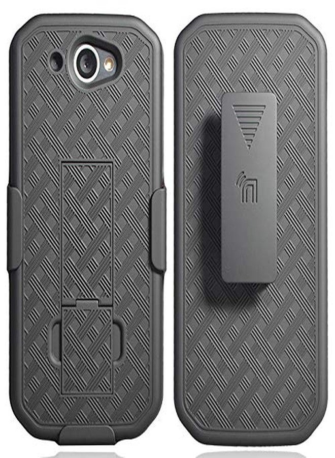 نيكيد سيل فون جراب بمشبك لهاتف CAT S48c، غطاء Nakedcellphone [أسود بنقشة مداس] مع مسند وحامل حزام [دوار/بسقاطة] مدمج لهاتف Caterpillar CAT S48c (Verizon، Sprint، مفتوح الشبكة) - Image 2