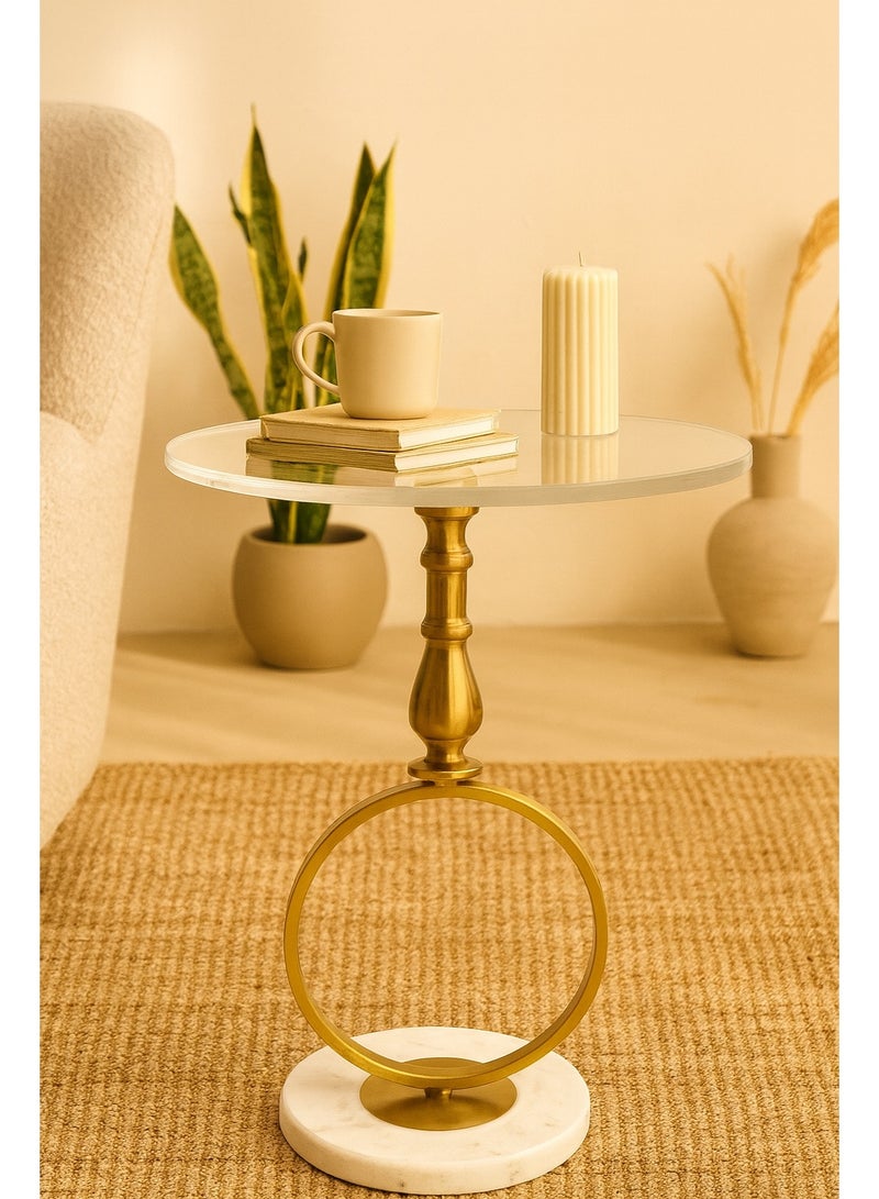راز هوم طاولة جانبية فاخرة بلمسة ذهبية مع سطح زجاجي شفاف وقاعدة رخامية - Image 2