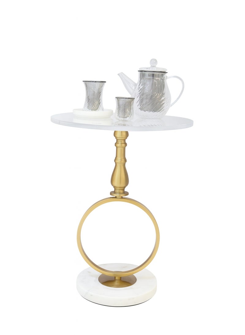 راز هوم طاولة جانبية فاخرة بلمسة ذهبية مع سطح زجاجي شفاف وقاعدة رخامية - Image 4