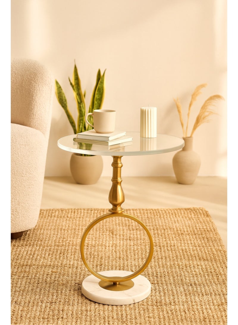 راز هوم طاولة جانبية فاخرة بلمسة ذهبية مع سطح زجاجي شفاف وقاعدة رخامية - Image 1
