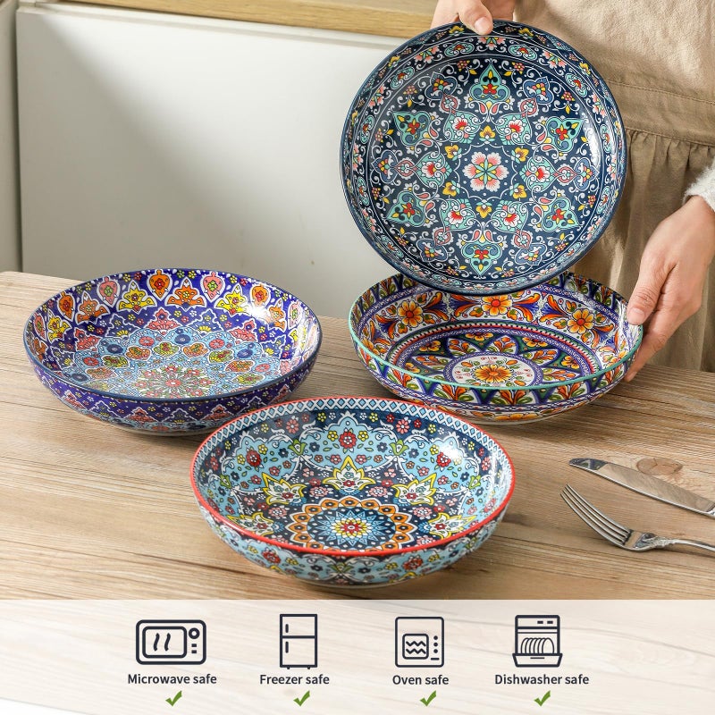 glowworm Pasta Bowls Set of 4, 42 oz Ceramic Salad Bowls for Kitchen, 9.7 Inch Colorful Serving Bowls for Soup, Dinner, Fruit, Dishwasher & Microwave Safe, Bohemian - Image 4