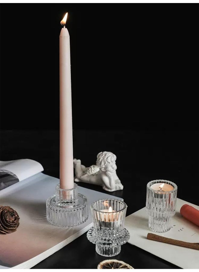 DUNISO 3Pcs Candle Holders，Glass Candle Holders for Taper Candles,Pillar Candles and Tealight Candles,for Table Centerpieces, Wedding Decor and Dinner Party ，Clear - Image 5