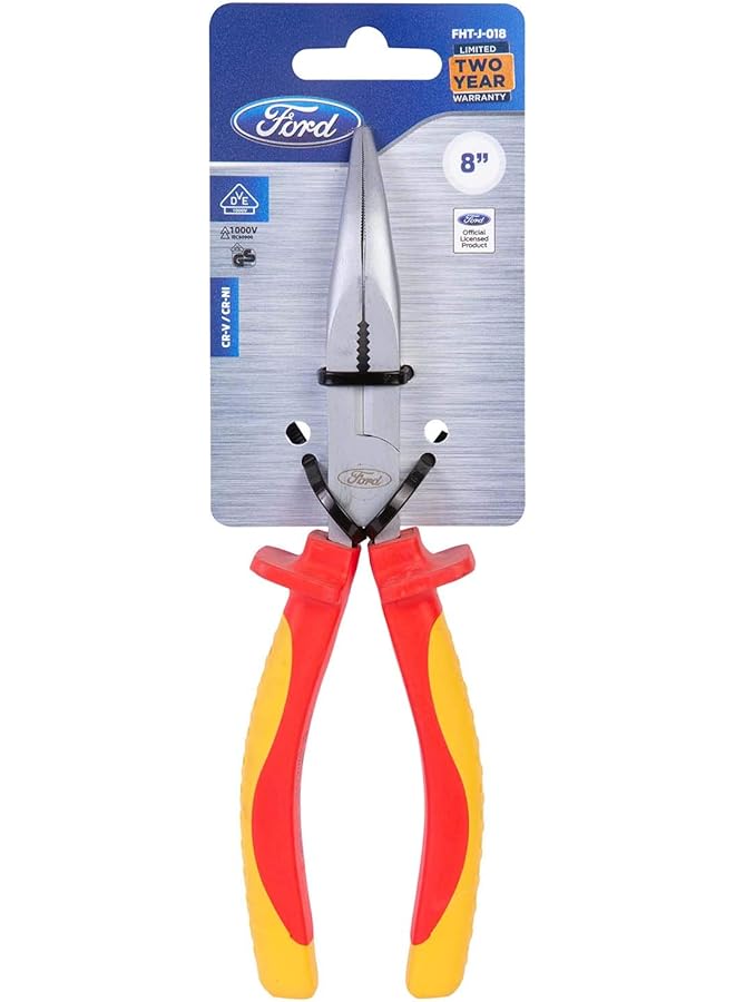 فورد كماشة أنف منحنية معزولة، رأس فولاذي مصقول، مقابض مضادة للانزلاق، أداة متعددة الاستخدامات للأعمال الكهربائية والتعامل الدقيق، أبيض Fht J 018