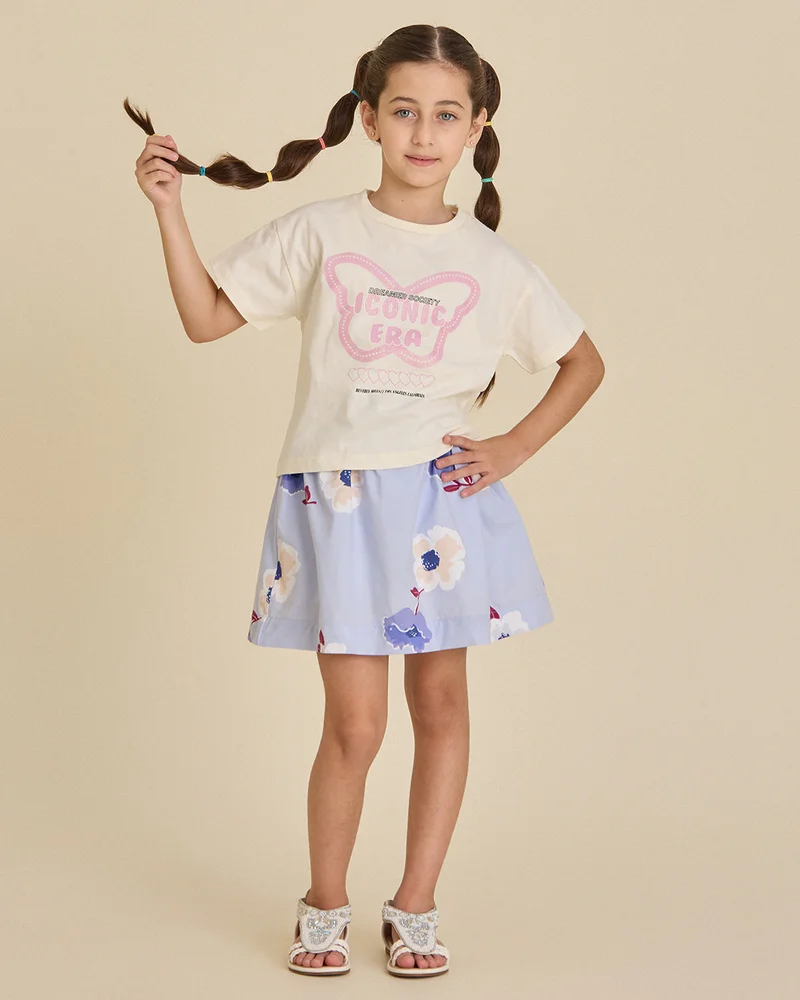 REDTAG Girls Cream Printed T-Shirt