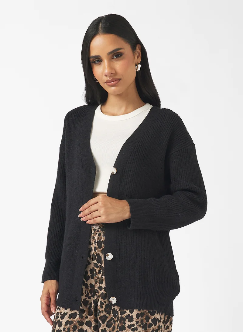جينجر Longline Knitted Button Up Cardigan