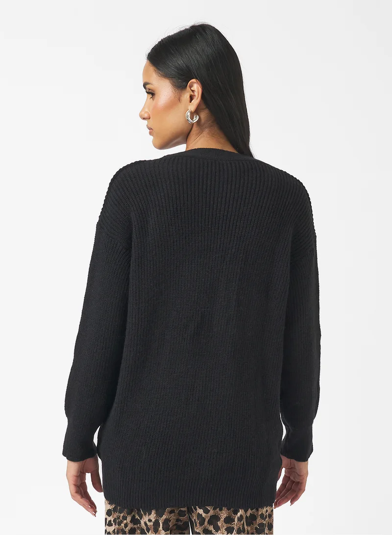 جينجر Longline Knitted Button Up Cardigan