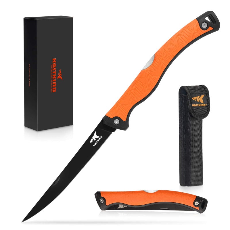 KastKing Folding FilletFishingCampingHunting Knife Razor Sharp G4116 German StainlessSteel Blade NonSlip Handles 13  inch overall Length only 7  inch folded Includes Sheath