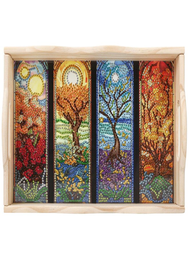 Marsrut Diamond Art Wooden Tray Kit, 5D Painting Rectangular Serving Tray, Dot Drilled Dinner Plate, Creative DIY Mosaic with Handle & Four Seasons Scenery for Adults, Tea Coffee Snack, Home, Restaurant, Bar - Image 1