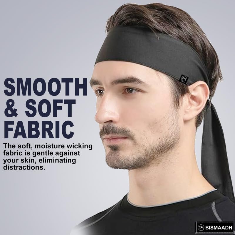BISMAADH Sweat Wicking Tie Sweatband Headband Men, Ninja Headbands, Sports Head Tie, Mens Headband Long Hair, Athletic Head Band - Image 3