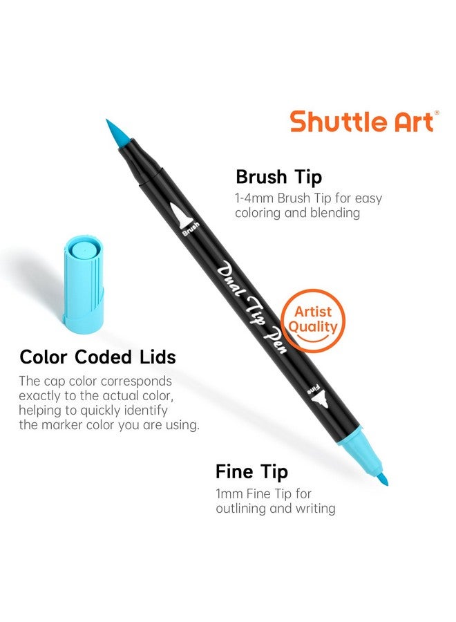 Shuttle Art 56 Pastel Colors Dual Brush Pen Art Markers, Fine and Brush Tip Markers perfect for Kids Adult Artist Coloring Books Calligraphy Hand Lettering Journal Doodling Writing - Image 3