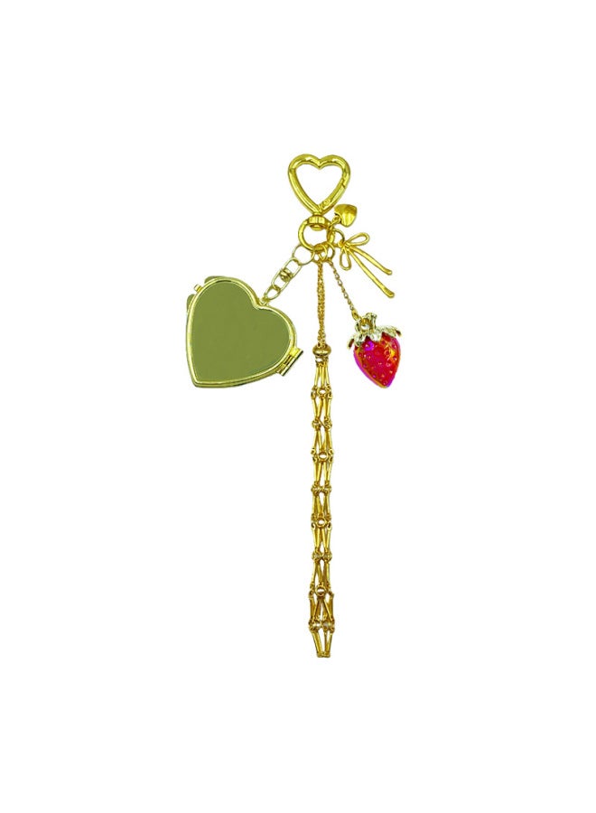Exquisite Golden Bamboo Knot Mesh Bag Pendant Creative Strawberry Heart Buckle Fashion Diy Keychain