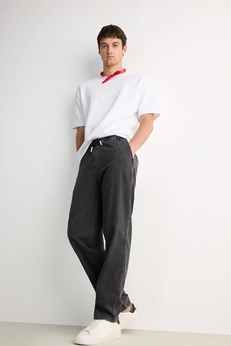 Elastic Waist Wide Leg Summer Washed Jeans