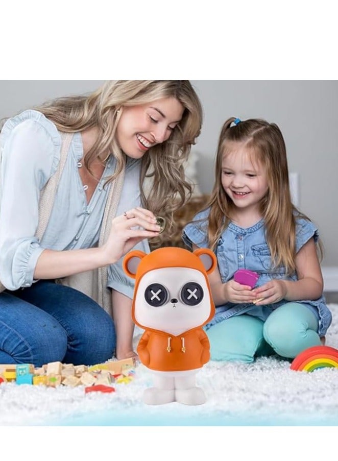 WISHWIND Orange Cool Panda with Hoodie Piggy Bank (Large) – Fun and Stylish Panda-Shaped Money Box for Kids, Teens, and Collectors, Perfect for Saving and Decorative Display - Image 3