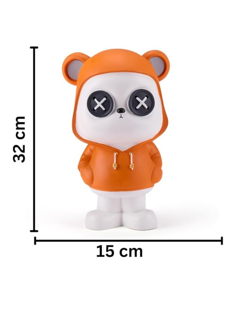 WISHWIND Orange Cool Panda with Hoodie Piggy Bank (Large) – Fun and Stylish Panda-Shaped Money Box for Kids, Teens, and Collectors, Perfect for Saving and Decorative Display - Image 1