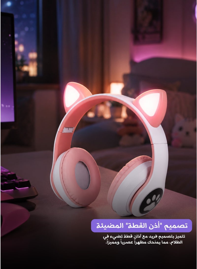 STN-28 Glow-in-the-Dark Cat-Ear Bluetooth Headphones – Pink Edition - Image 3