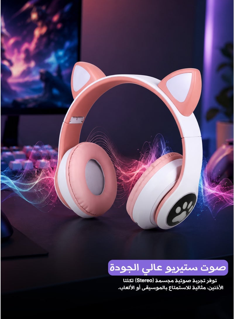 STN-28 Glow-in-the-Dark Cat-Ear Bluetooth Headphones – Pink Edition - Image 5