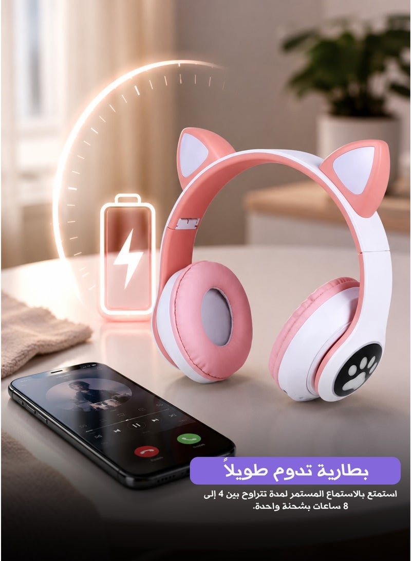 STN-28 Glow-in-the-Dark Cat-Ear Bluetooth Headphones – Pink Edition - Image 2