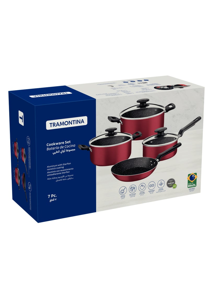 TRAMONTINA - Since 1911,Made in Brazil-  7 Pieces Red Aluminum Cookware Set with Interior and Exterior Starflon Max Nonstick Coating - Image 1
