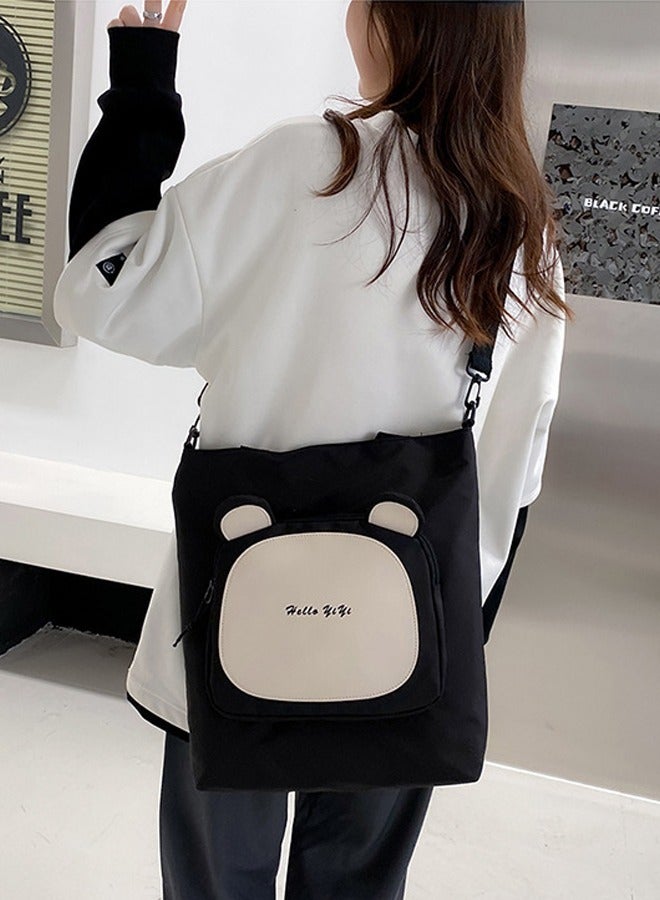 Joychic حقيبة كتف مقاومة للماء بجيب أمامي من النايلون برسوم كرتونية بسحاب مضاد للسرقة لحقيبة مدرسية للطلاب في المرحلة الابتدائية والمتوسطة والثانوية باللون الأسود - Image 2