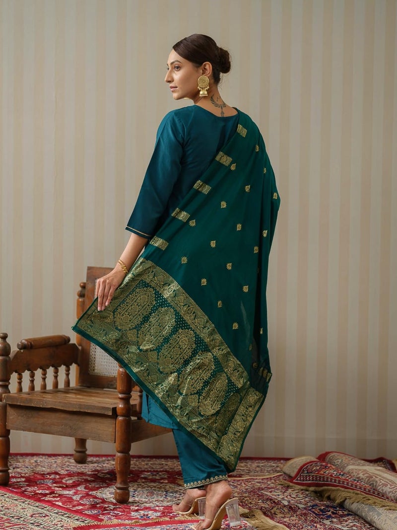 Kaari Women's Embroidered Kurti Set with Dupatta | Ethnic Suits with Embellished Dupatta | Everyday and Festive Kurti Set for Women|Rama|2XL - Image 5