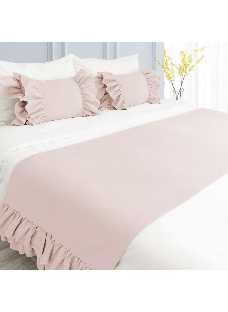 Ritmo Home Bed Runner & Stuffed Throw Pillow Set with Ruffles  - Image 1