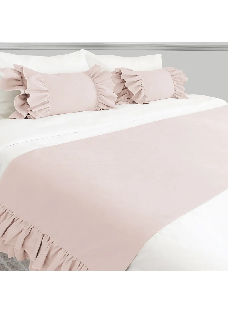 Ritmo Home Bed Runner & Stuffed Throw Pillow Set with Ruffles