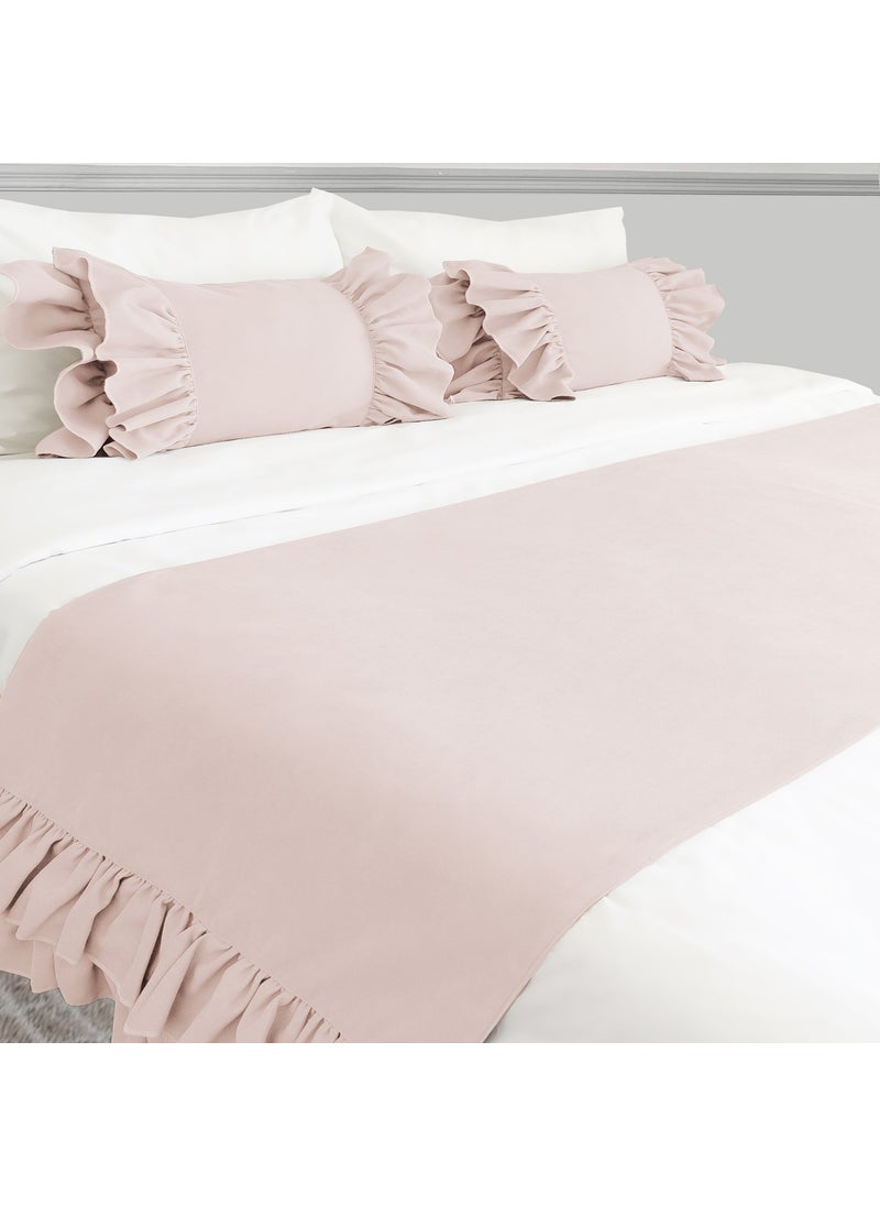 Ritmo Home Bed Runner & Stuffed Throw Pillow Set with Ruffles  - Image 2
