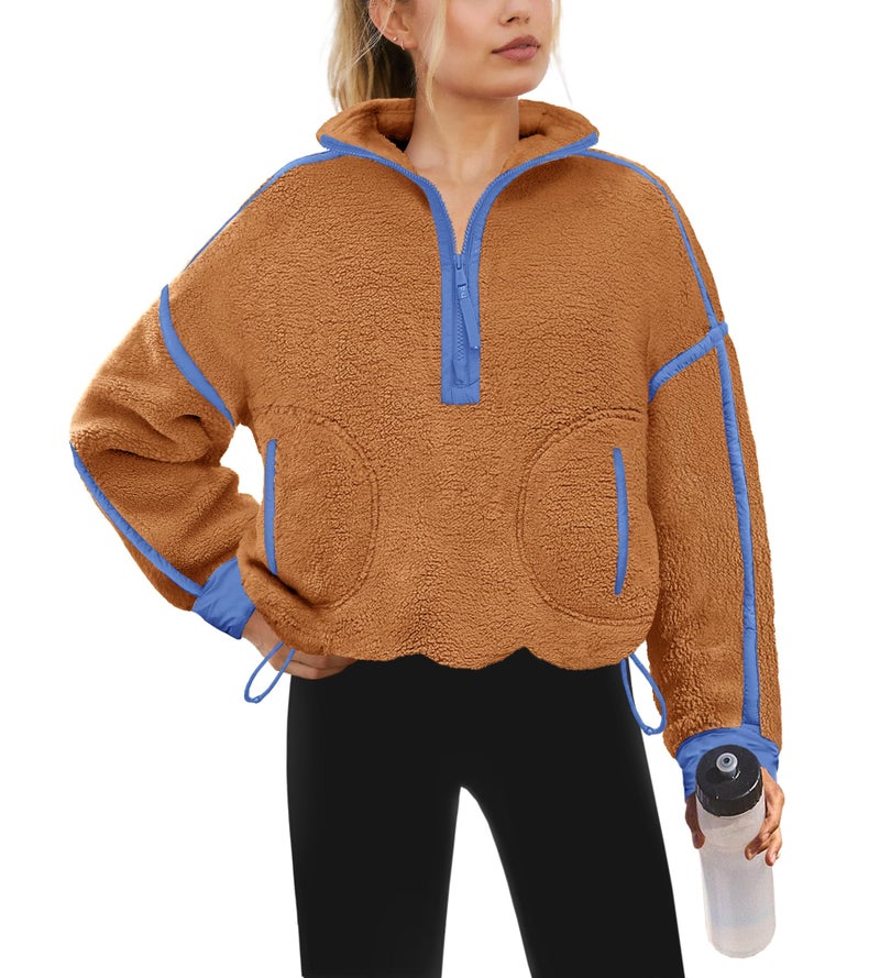 Yanekop 1/4 Zip Pullover Women Zip Up Sweatshirt Fleece Pullover Christmas Sweaters Long Sleeve V Neck Sweaters(Camel Blue,M) - Image 1
