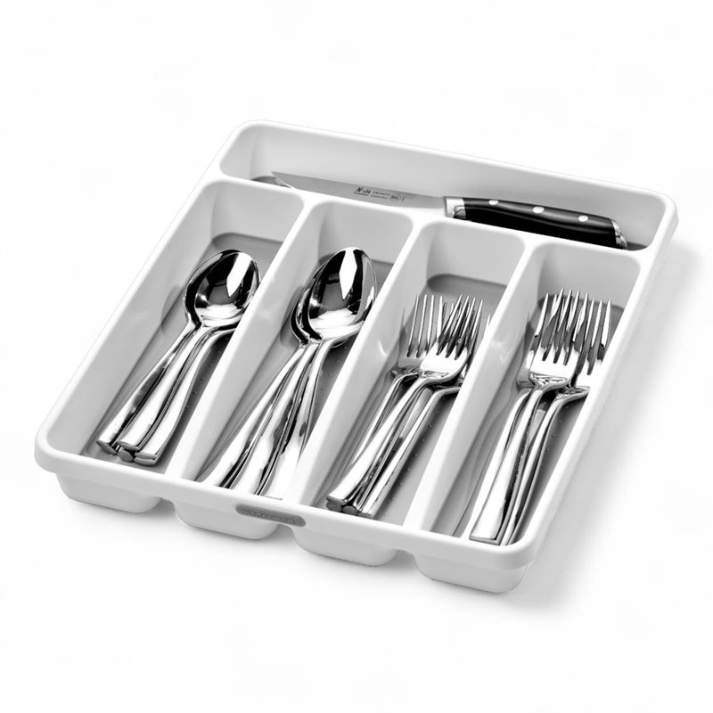 madesmart Classic Small Silverware Tray White CLASSIC COLLECTION 5Compartments Icons help sort Flatware Utensils and Cutlery Softgrip Lining and Nonslip Feet BPAFree