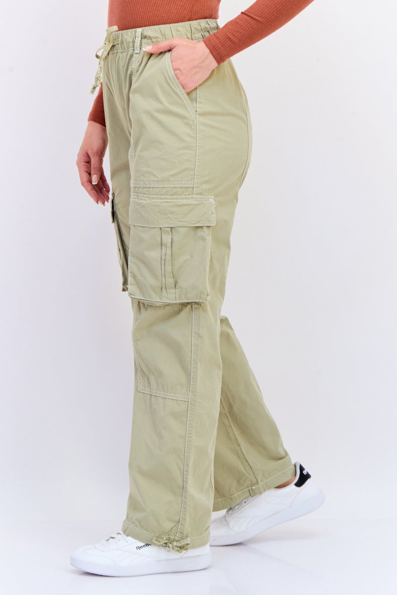 KOTON Women Regular Fit Solid Cargo Pants, Olive - Image 2