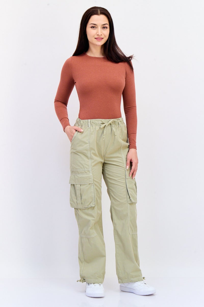 KOTON Women Regular Fit Solid Cargo Pants, Olive - Image 4