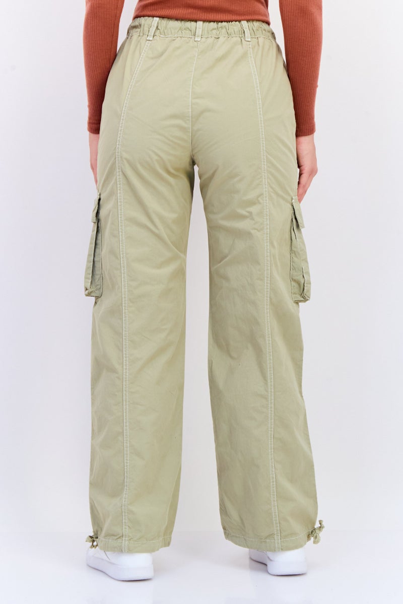 KOTON Women Regular Fit Solid Cargo Pants, Olive - Image 3
