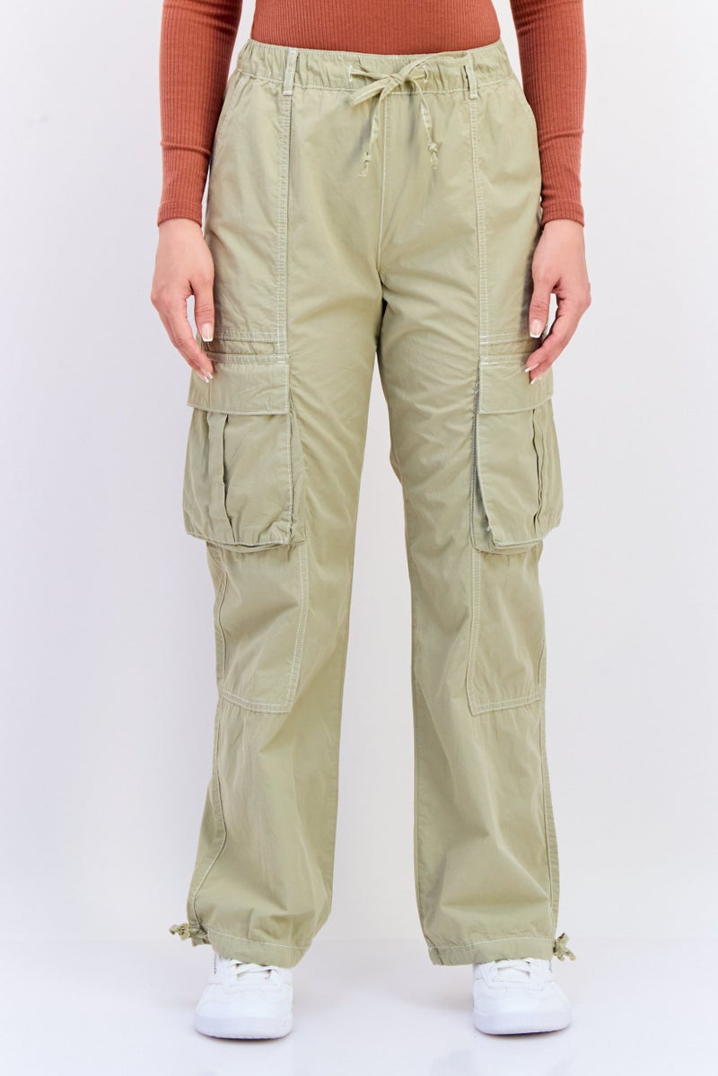 KOTON Women Regular Fit Solid Cargo Pants, Olive - Image 1