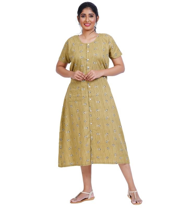 MENMAII Women's[L-4XL] Full Open/Front Buttoned [a Kind of Adaptive Clothing] Multipurpose Nighty for Maternity/Pregnancy/Elderly/Patient/Feeding/Hospital Purpose Nighty(Olive_3XL/ Calf Length - Image 1
