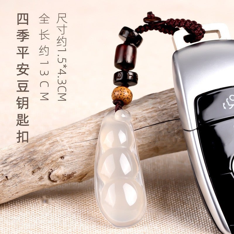 Generic Jade Gourd Keychain Pendant Unisex Peace Charm Four Seasons Ping An Bean Keychain