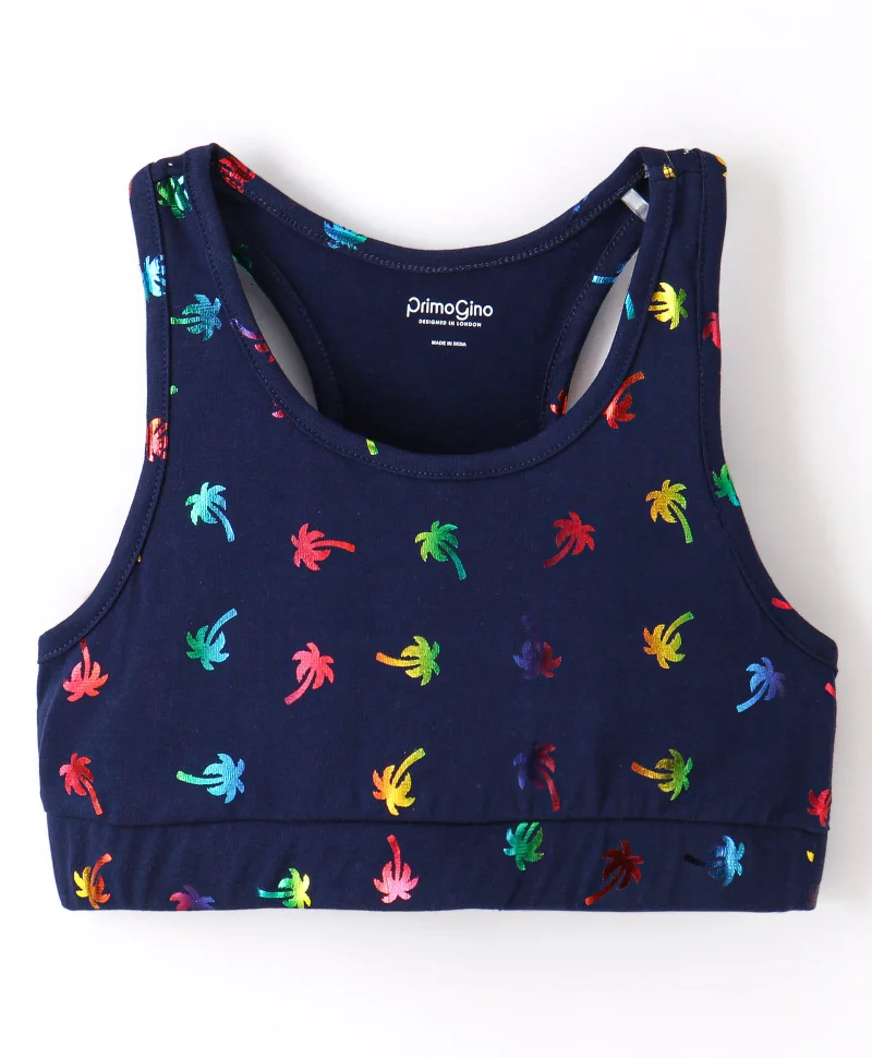 Primo Gino Primo Gino Cotton Elastane Sleeveless Top and Leggings Set Palm Tree Foil Print - Navy