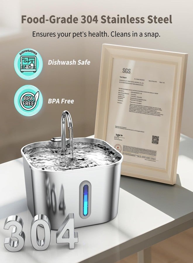 Vekonn Cat Water Fountain Stainless Steel with 4 Filters & 4 Sponges, 74oz/2.2L Cat Fountain with Quiet Pump, Automatic Pet Water Dispenser, Ideal for Multi-pet Homes, Fresh & Clean Water for Cats and Dogs - Image 3