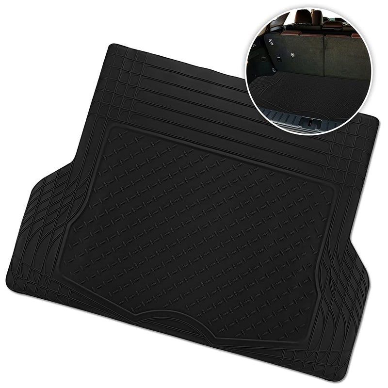 ZONETECH All Weather Rubber Semi Pattern Cargo Liner Trunk Floor Mat Premium Quality Black Heavy Duty Cargo Trunk Floor Mat