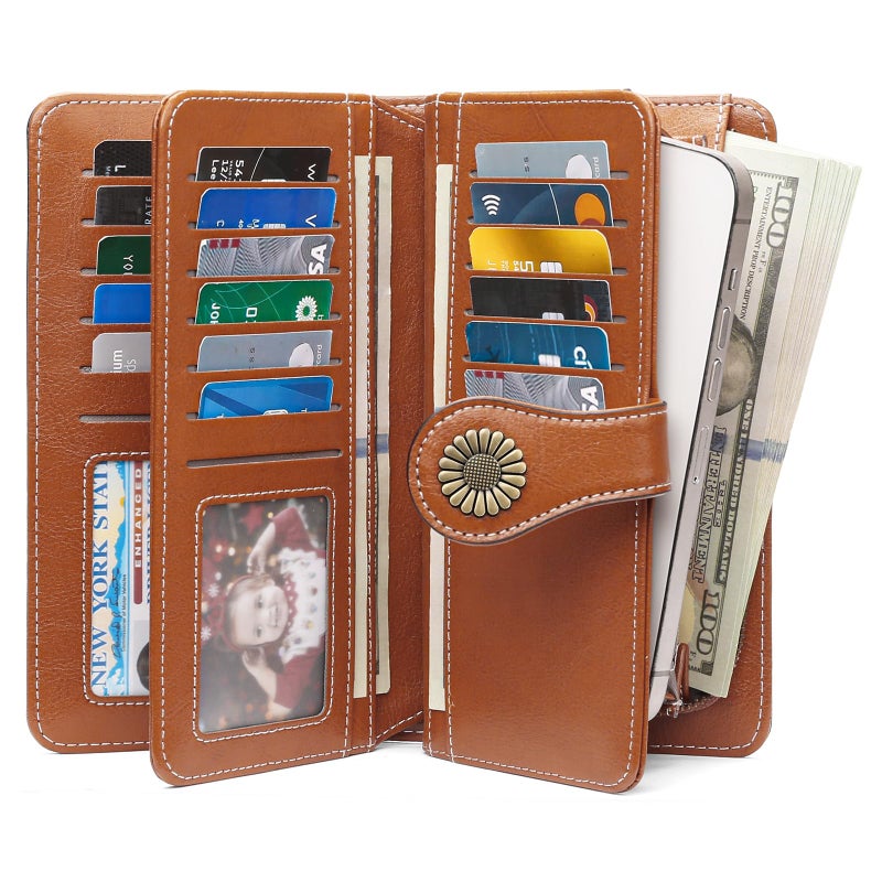 SENDEFN Wallets for Women Leather Credit Card Holder with RFID Blocking Large Capacity Wristlet - Image 5
